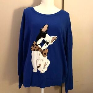 For The Republic Royal Blue Sweater with Dog Design